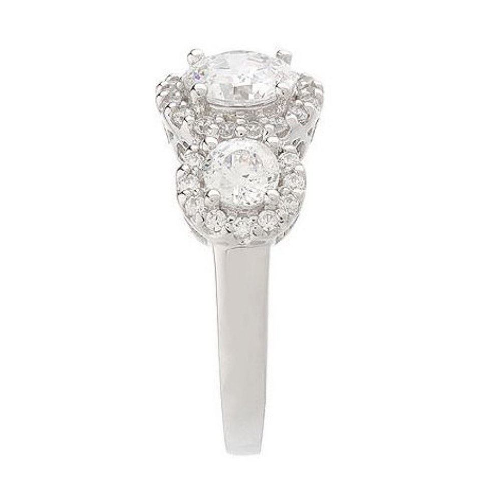 QVC Epiphany Platinum Clad Diamonique 100-Facet 3 Stone Ring  0107 - Picture 3 of 4